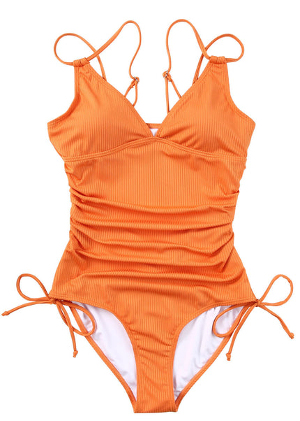 Sky Blue Adjustable Straps Ribbed Knit One Piece Swimsuit