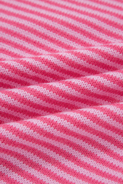 Gray Stripe Contrast Heart Pattern Valentine Knit Sweater