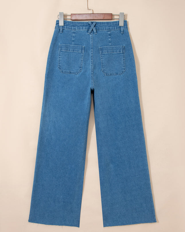 Dusk Blue Retro Washed Patch Pocket Loose Jeans