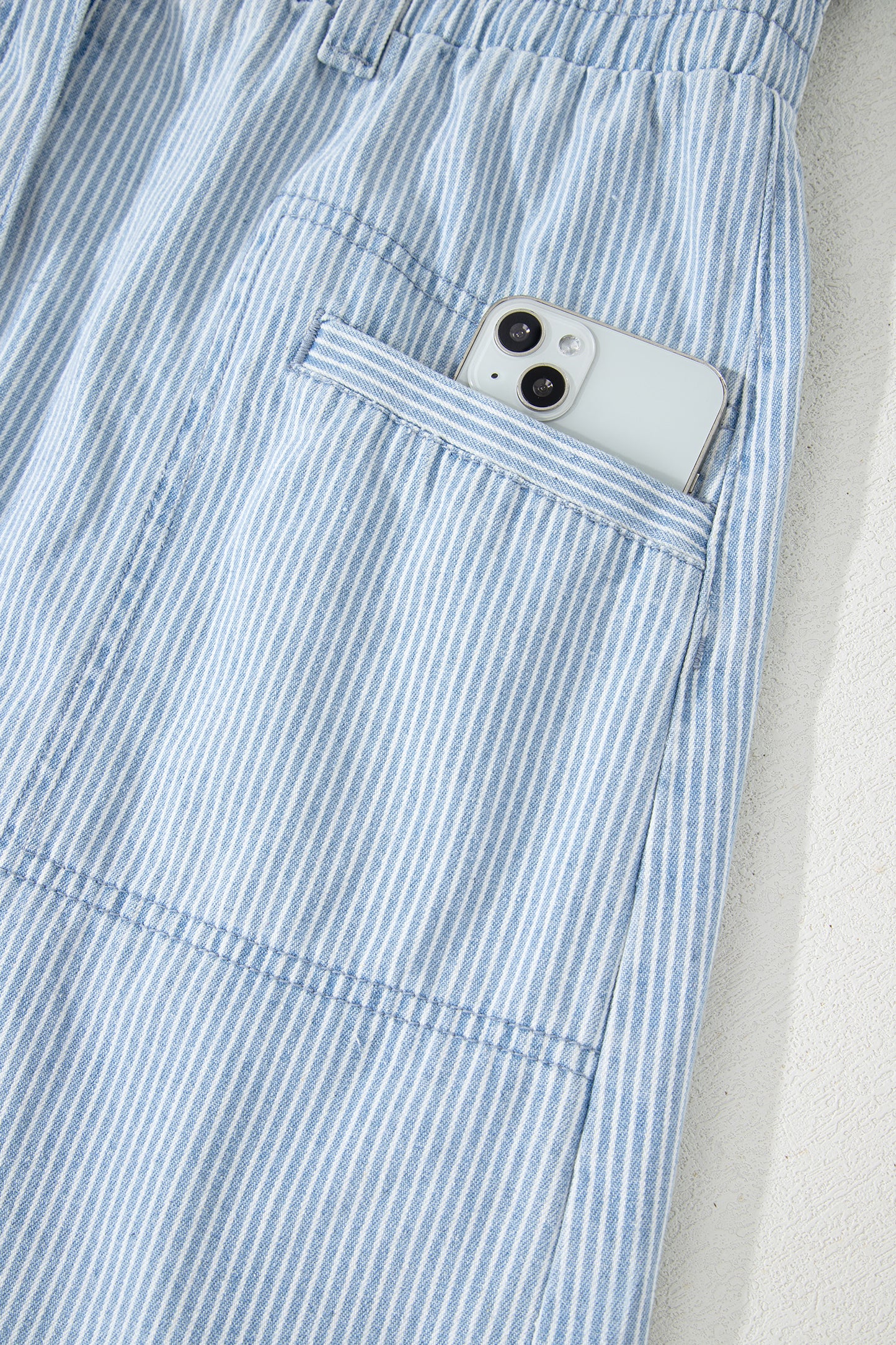 Sky Blue Stripe Collared Button Front Sleeveless Denim Mini Dress