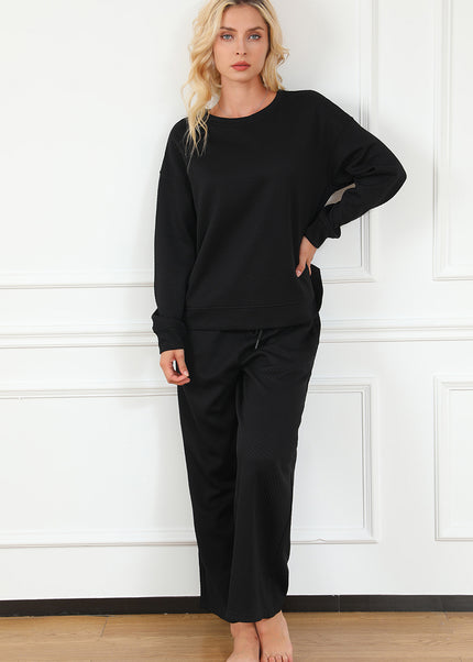 Navy Blue Ultra Loose Textured 2pcs Slouchy Outfit Set