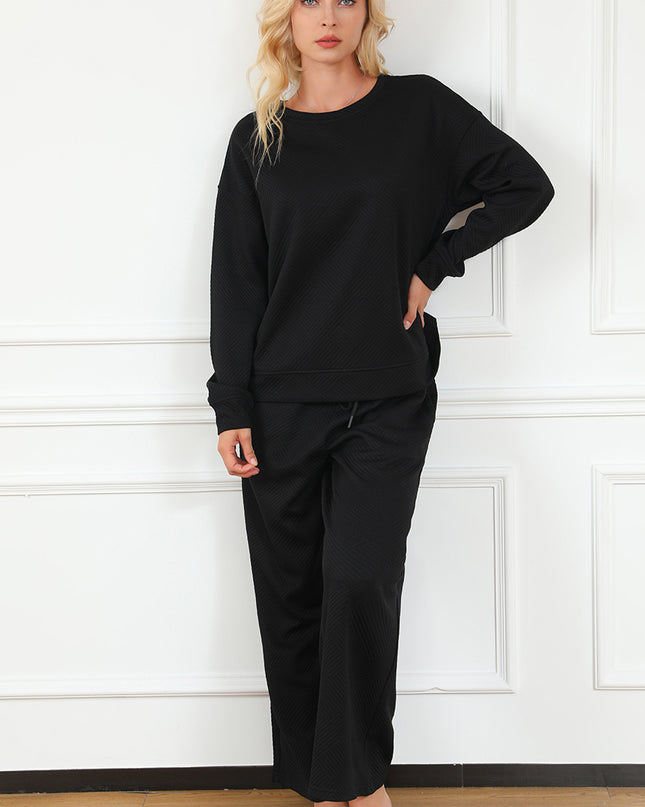 Navy Blue Ultra Loose Textured 2pcs Slouchy Outfit Set
