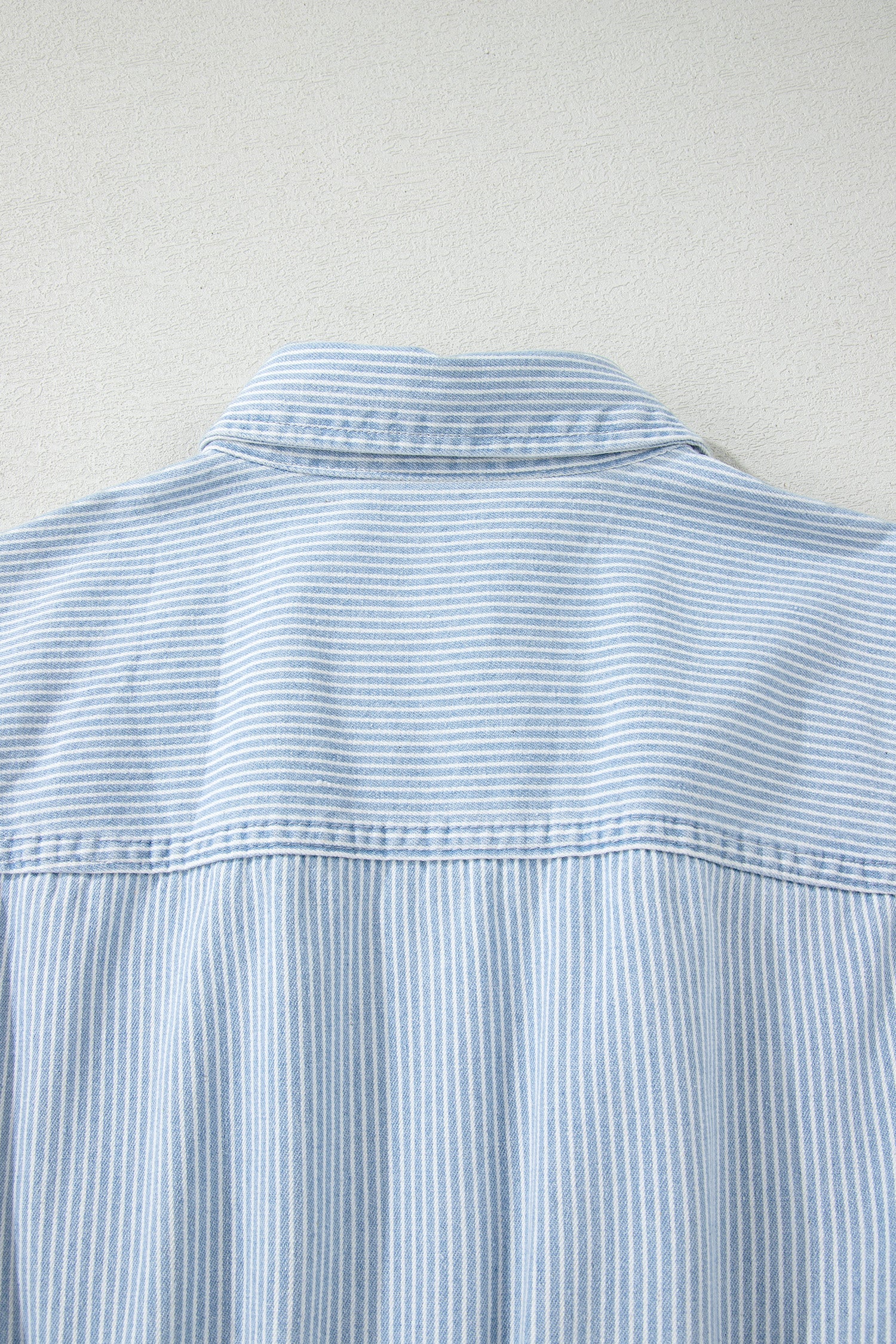 Sky Blue Stripe Collared Button Front Sleeveless Denim Mini Dress