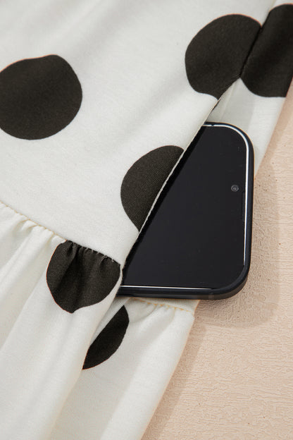 White Polka Dot Printed Long Sleeve Flared Mini Dress