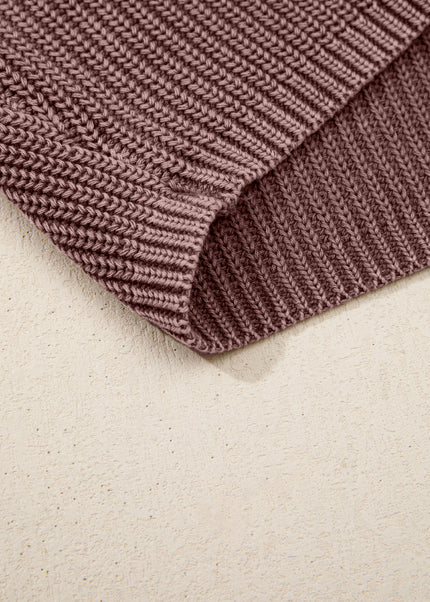 Dark Brown Washed Knit Button Polo Collar Loose Sweater