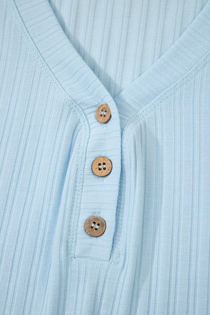 Gossamer Pink Ribbed Button V Neck Tank Top and Shorts Set