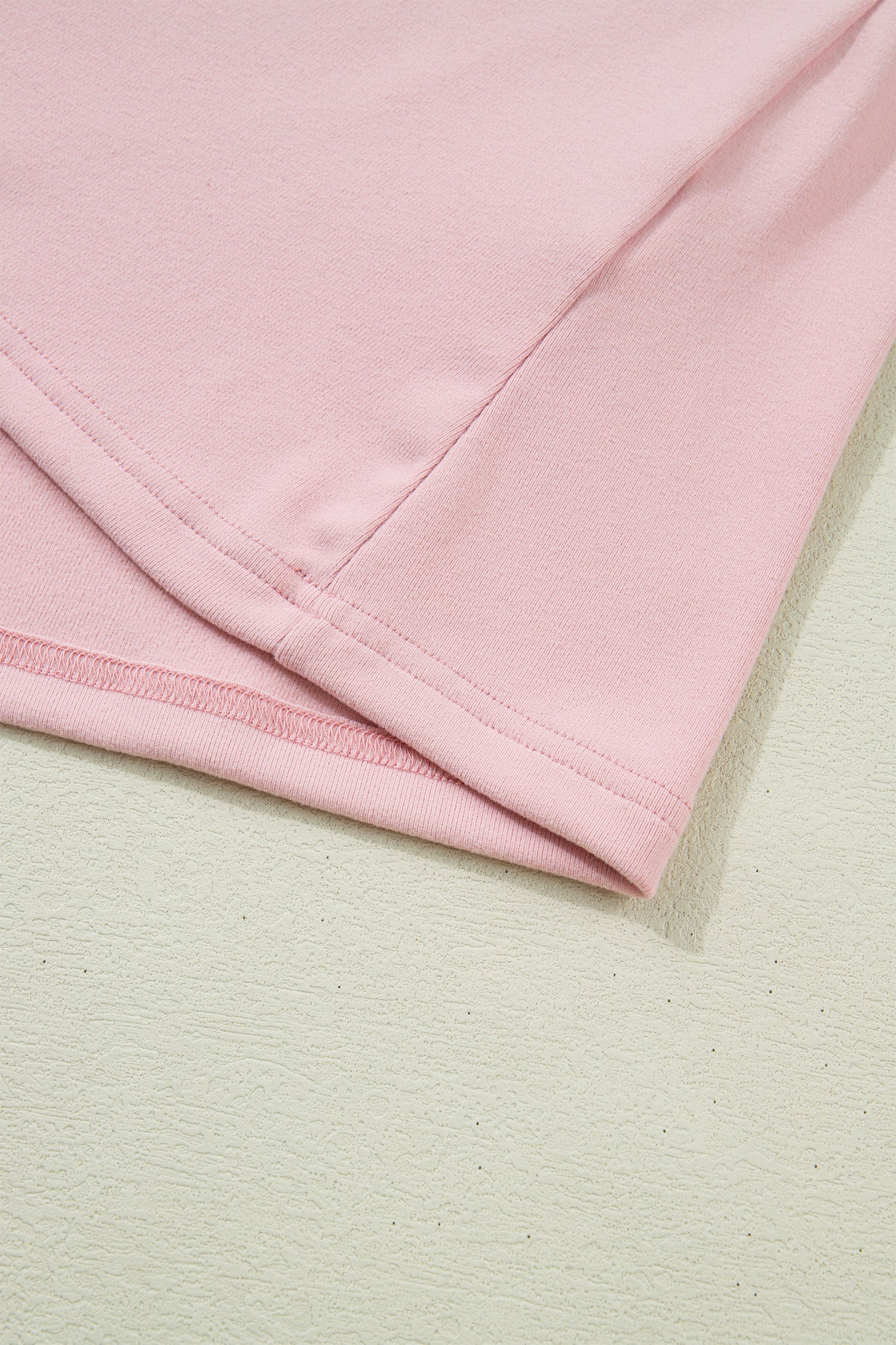 Light Pink Solid Color Bow Textured Patchwork Long Sleeve Tee