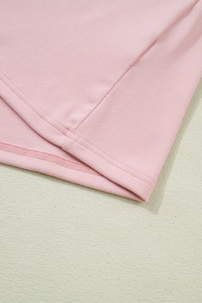 Light Pink Solid Color Bow Textured Patchwork Long Sleeve Tee