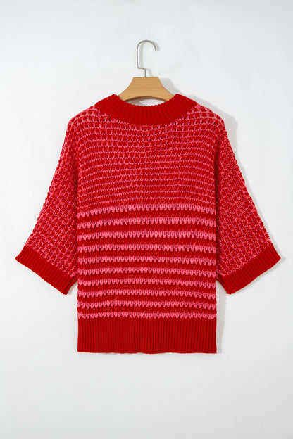 Red 3/4 Draped Sleeve Slouchy Sweater