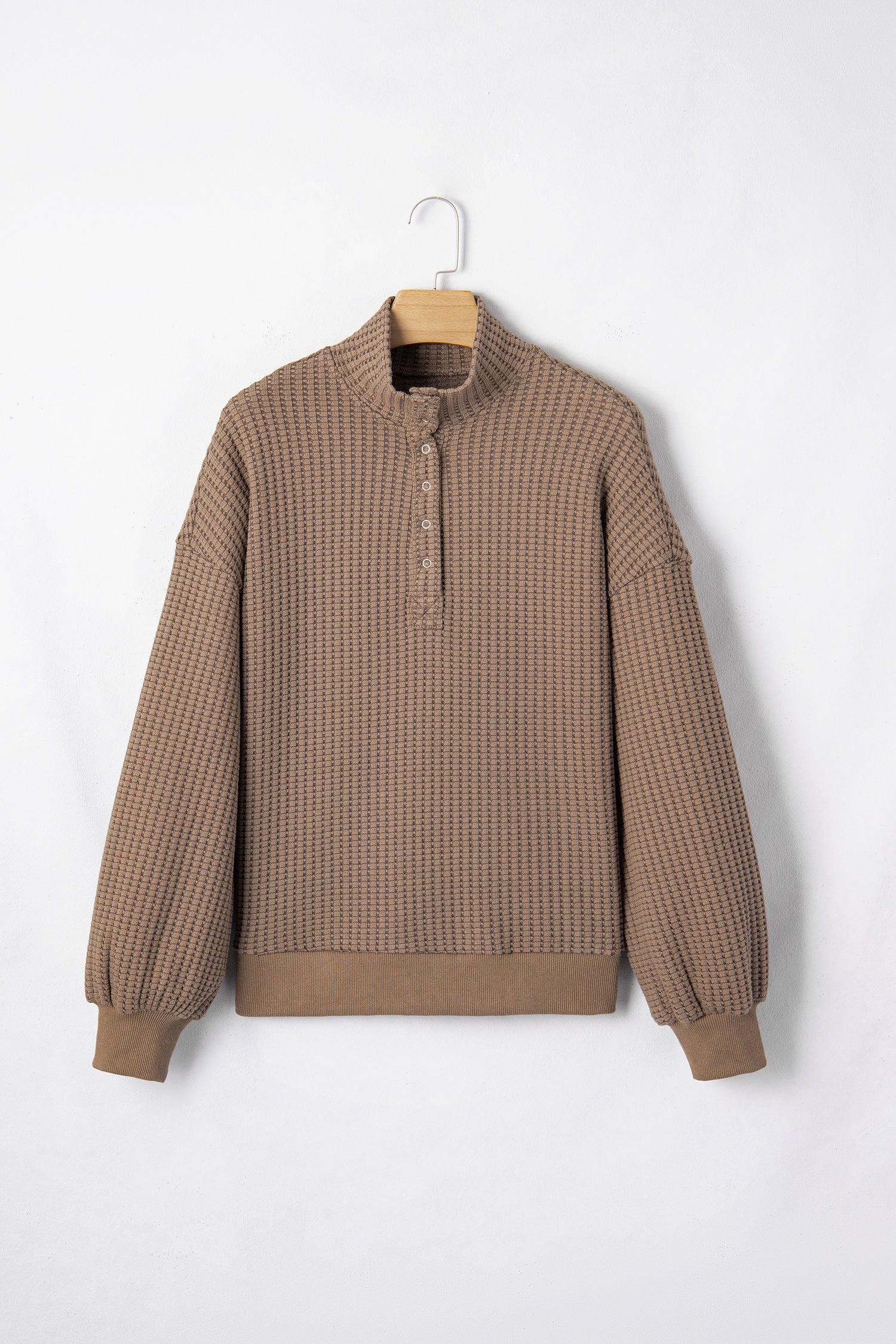 Casual Solid Color Textured Snap Button Collared Baggy Top