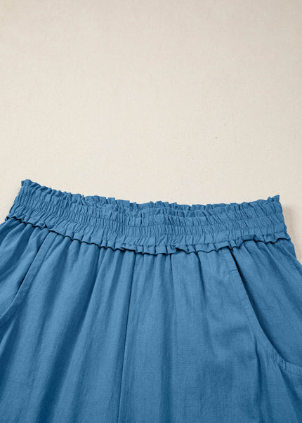 Prussian Blue Smocked Waist Casual Jogger Style Pants