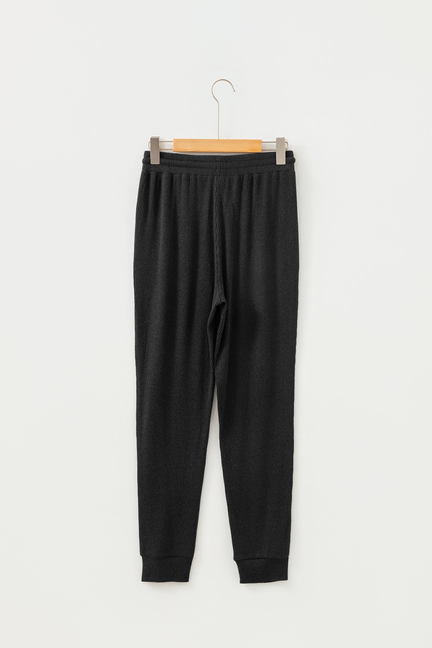 Black Ribbed Drawstring Active Jogger Pants