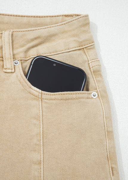 Apricot Solid Color Seamed Center Wide Leg Cropped Jeans