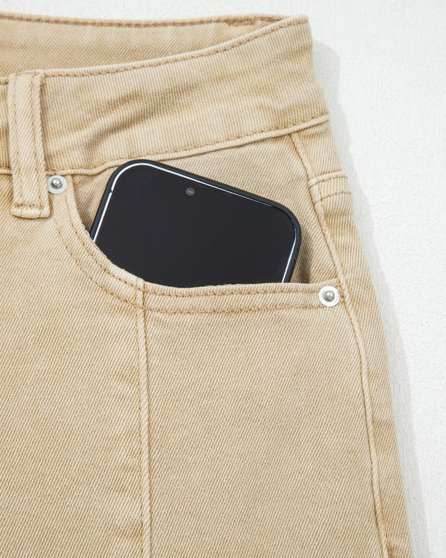 Apricot Solid Color Seamed Center Wide Leg Cropped Jeans