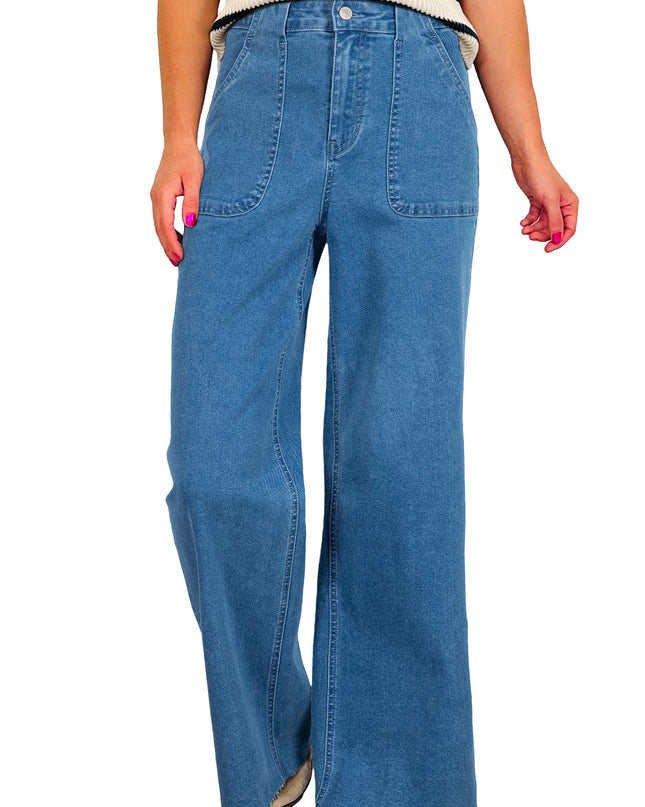 Dusk Blue Retro Washed Patch Pocket Loose Jeans