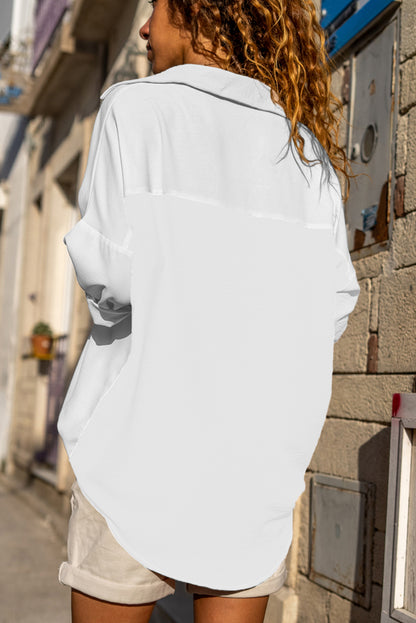 Beige Pure Color Patch Pocket Shirt