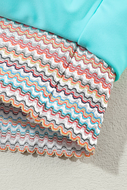 Peach Blossom Striped Patchwork Spaghetti Strap High Waist Bikini Swimsuit