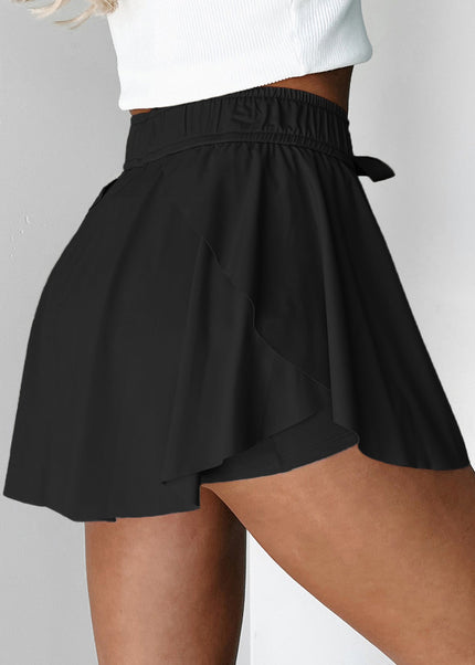Black Drawstring High Waist Lined Tennis Skorts