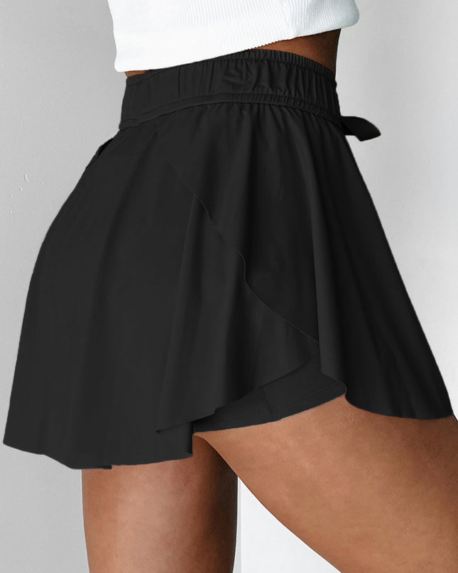 Black Drawstring High Waist Lined Tennis Skorts