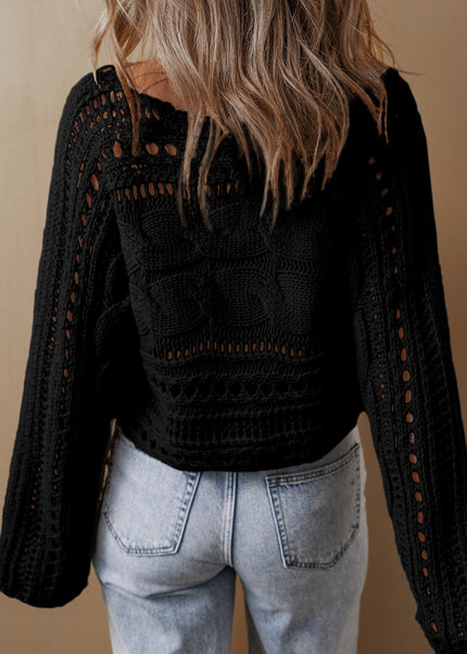 Smoke Gray Hollow-out Cable Knit Cropped Sweater