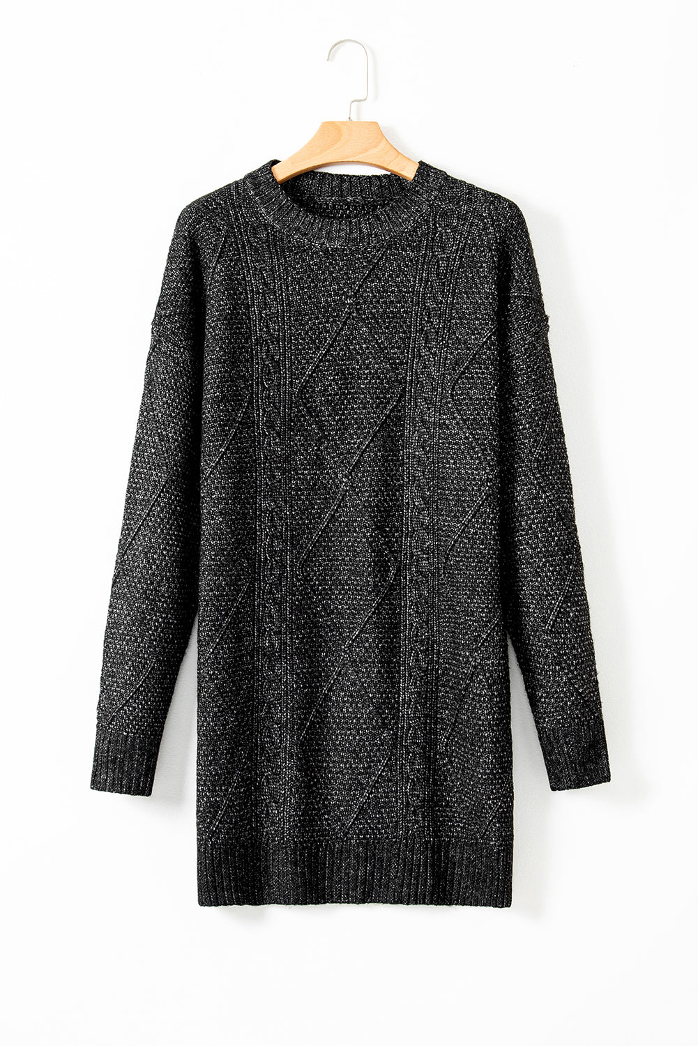 Parchment Cable Knit Drop Shoulder Loose Fit Sweater Dress