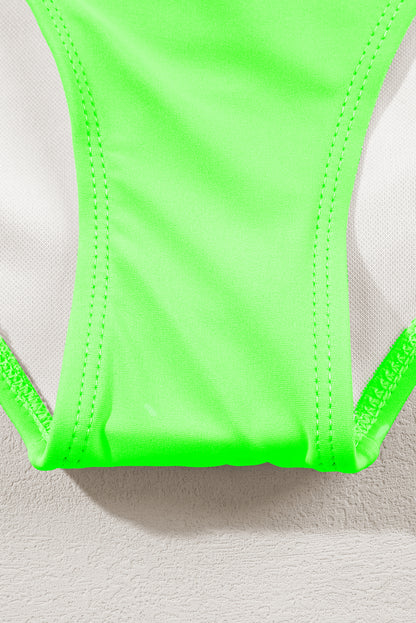 Peach Blossom Striped Patchwork Spaghetti Strap High Waist Bikini Swimsuit