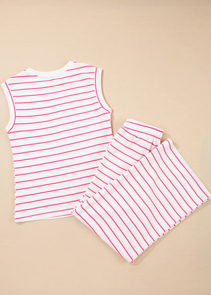 Rose Stripe Casual Wide Leg 2pcs Pants Set