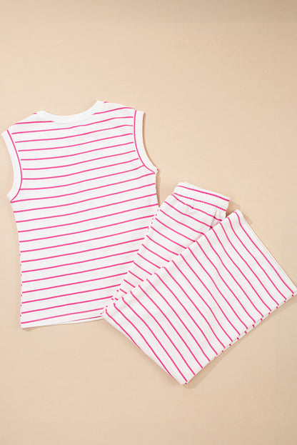 Rose Stripe Casual Wide Leg 2pcs Pants Set