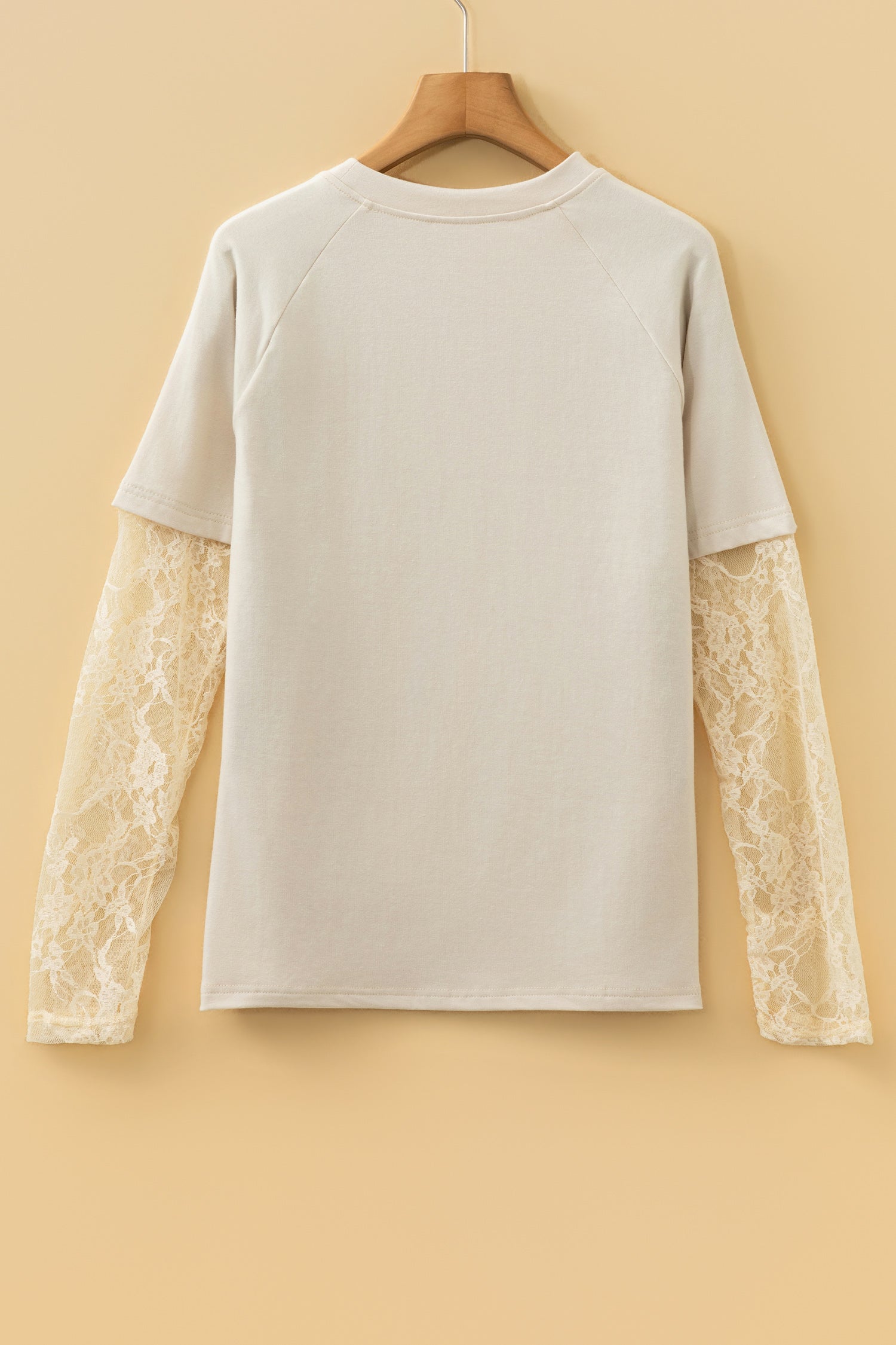 Jet Stream Solid Color Lace Patchwork Long Sleeve T Shirt