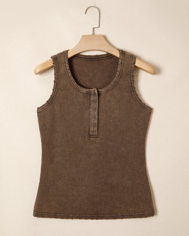 Coffee Vintage Distressed Ribbed Tank Top