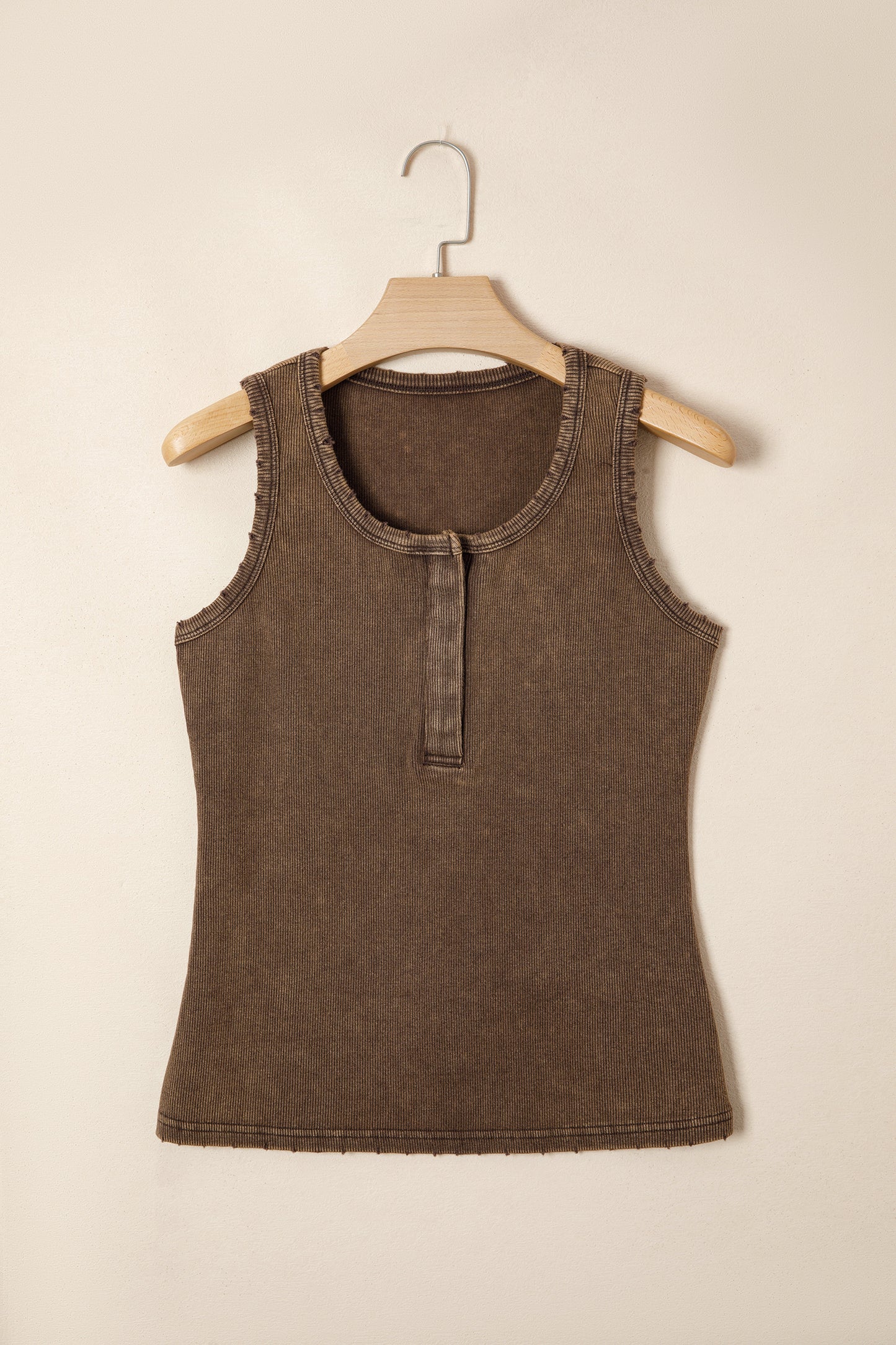 Coffee Vintage Distressed Ribbed Mineral Wash Tank Top