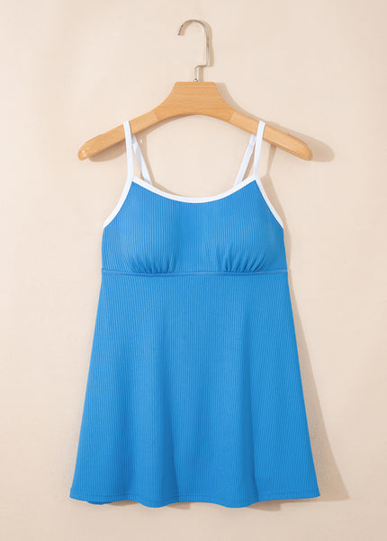 Russet Orange Color Block Edge Ribbed Pocketed Lined Swim Dress