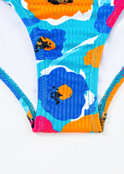 Sky Blue Adjustable Straps Ribbed Knit One Piece Swimsuit