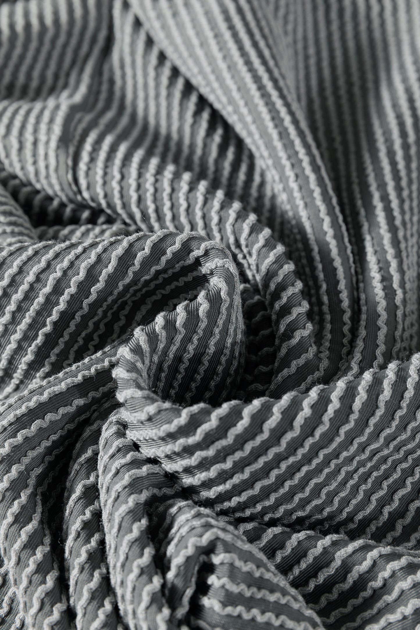 Dark Grey Twisted Ribbed High Neck Loose Tee Elastic High Waist Loose Pant Set