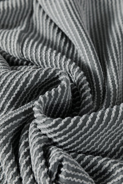 Dark Grey Twisted Ribbed High Neck Loose Tee Elastic High Waist Loose Pant Set