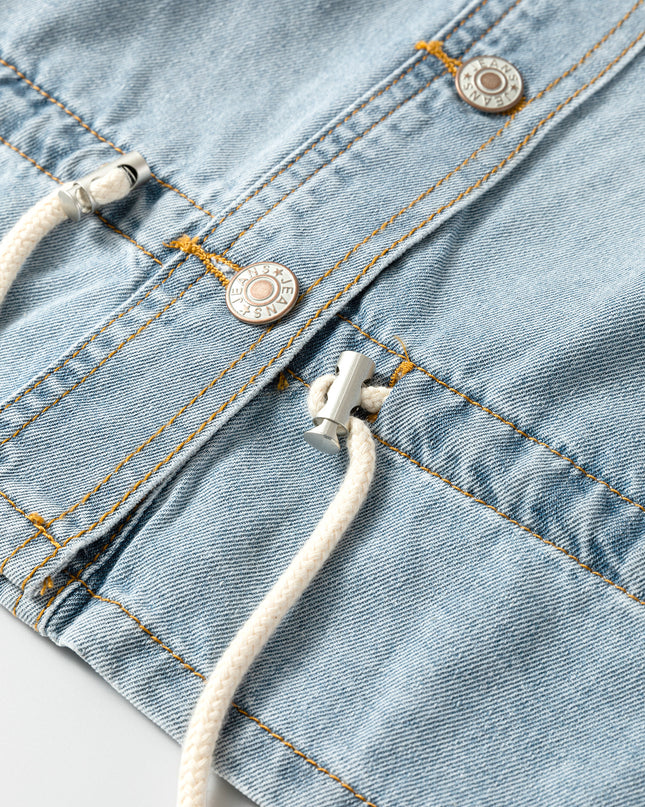 Beau Blue Draw-cord Hem Light Wash Denim Jacket