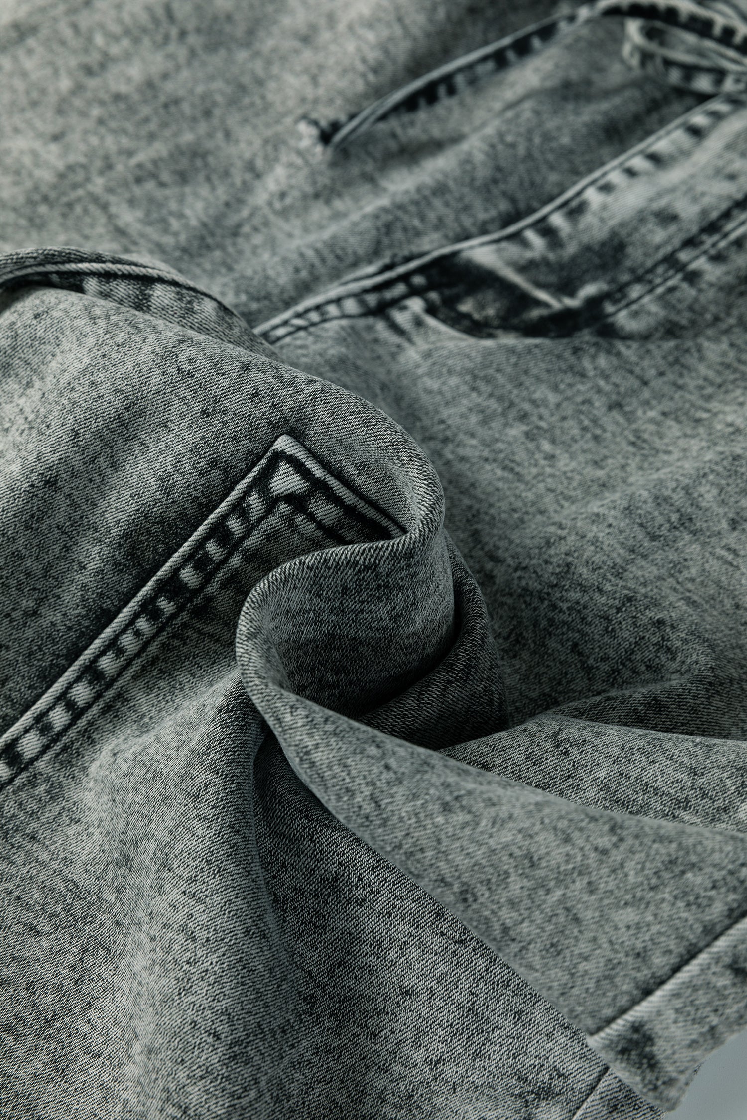 Smoke Gray Acid Wash Barrel Fit Denim Pants with Waist String