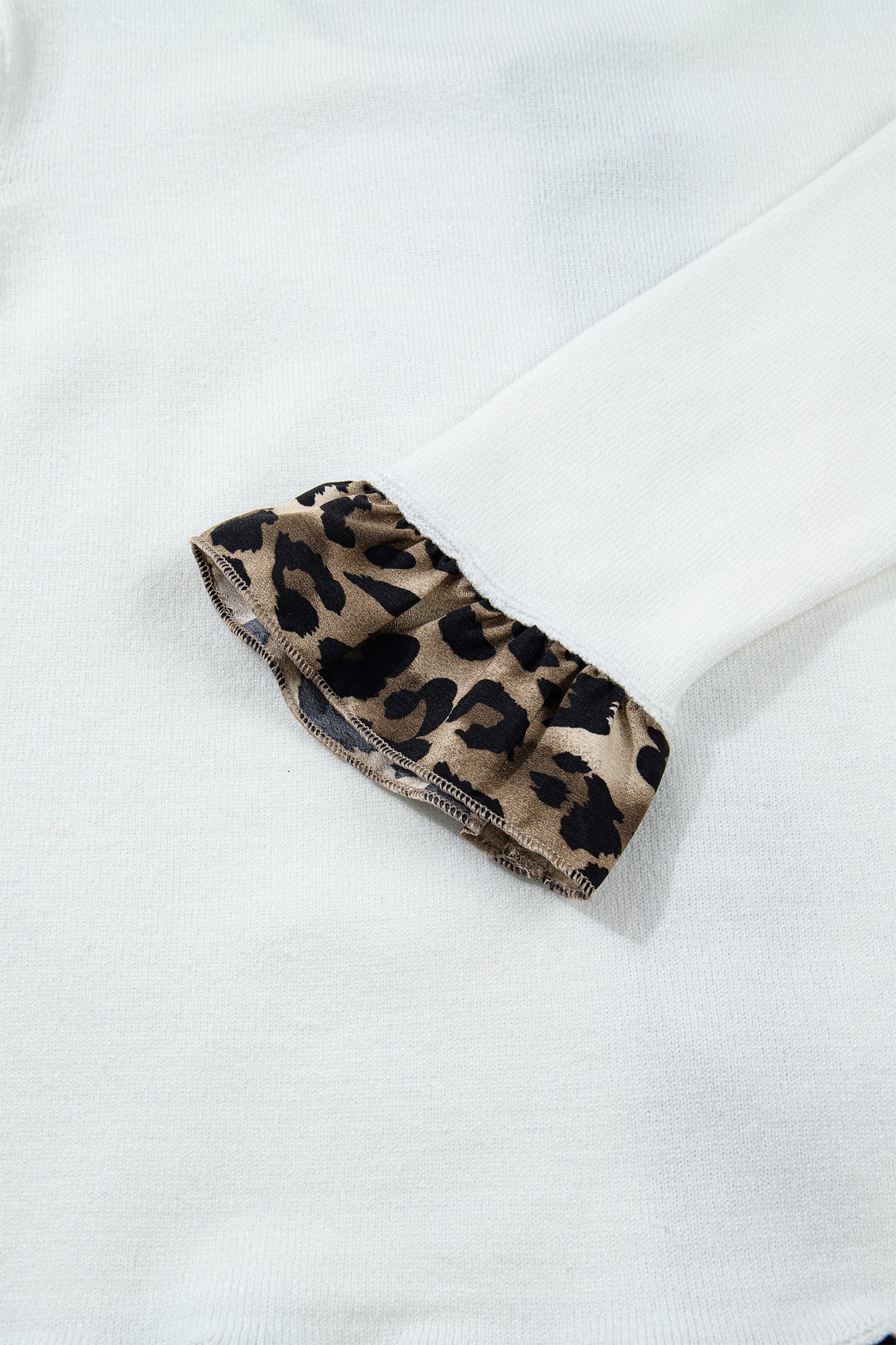 White Knitted Leopard Ruffle Patchwork Button Down Cropped Cardigan