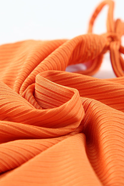 Sky Blue Adjustable Straps Ribbed Knit One Piece Swimsuit