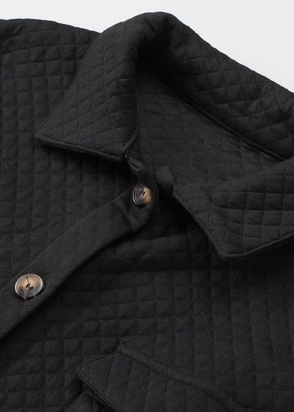 Black Retro Quilted Flap Pocket Button Shacket