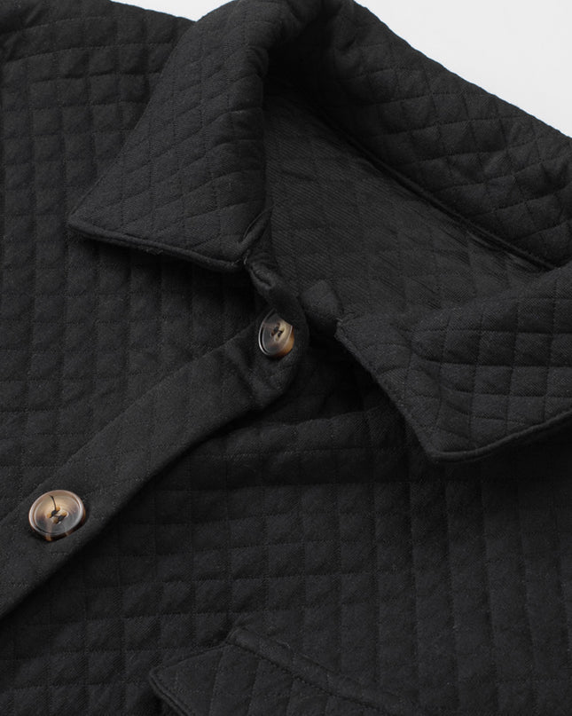 Black Retro Quilted Flap Pocket Button Shacket