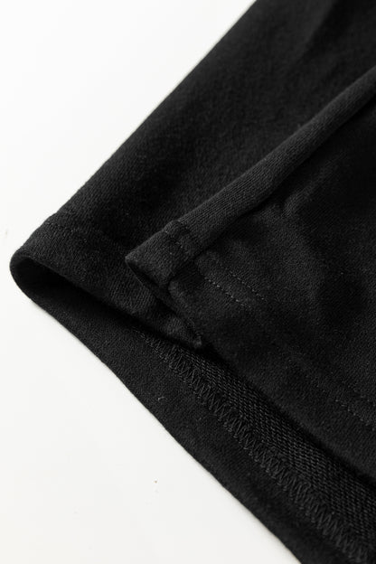 Black Seamed Drawstring High Waist Wide Leg Sweatpants