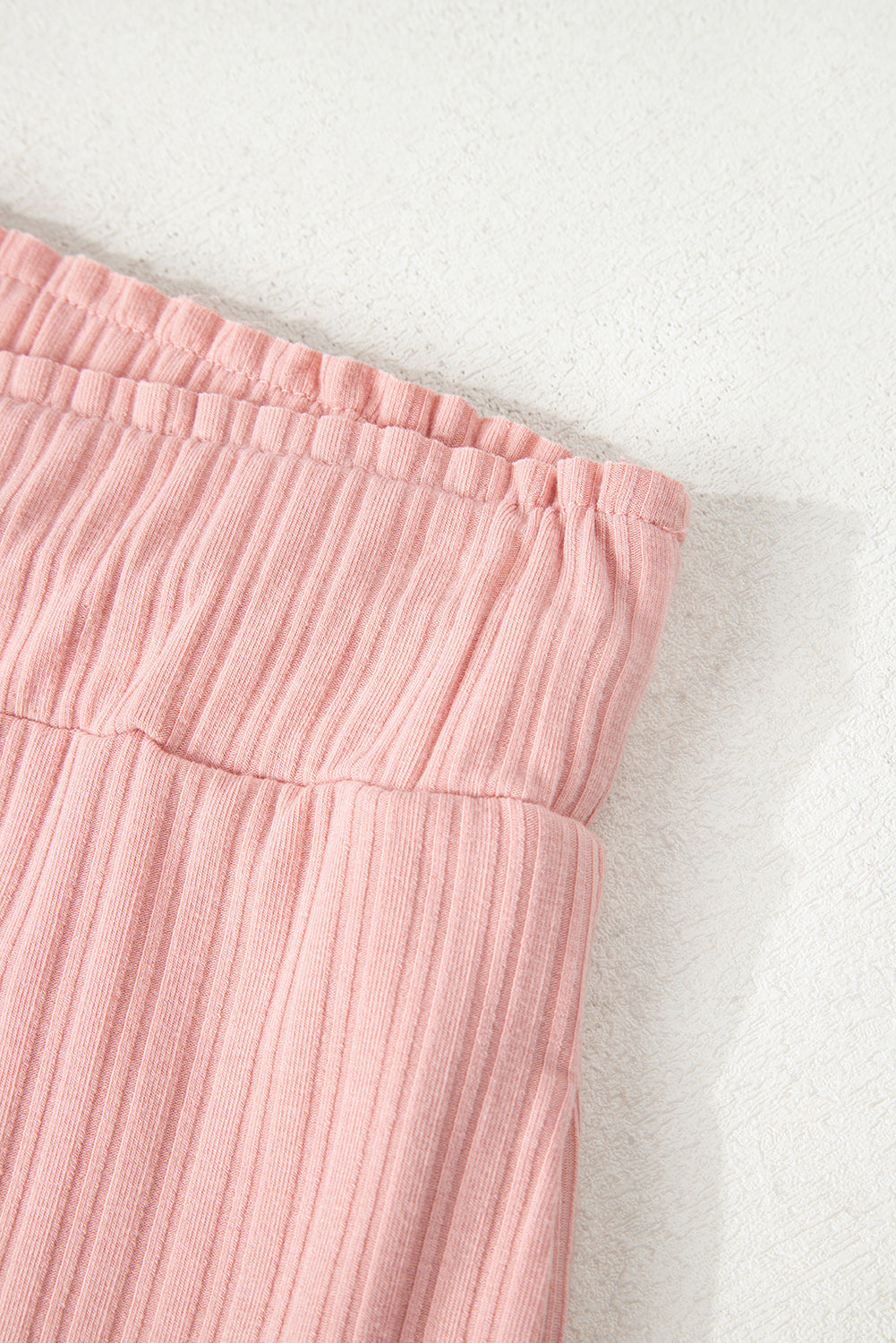 Gossamer Pink Ribbed Button V Neck Tank Top and Shorts Set