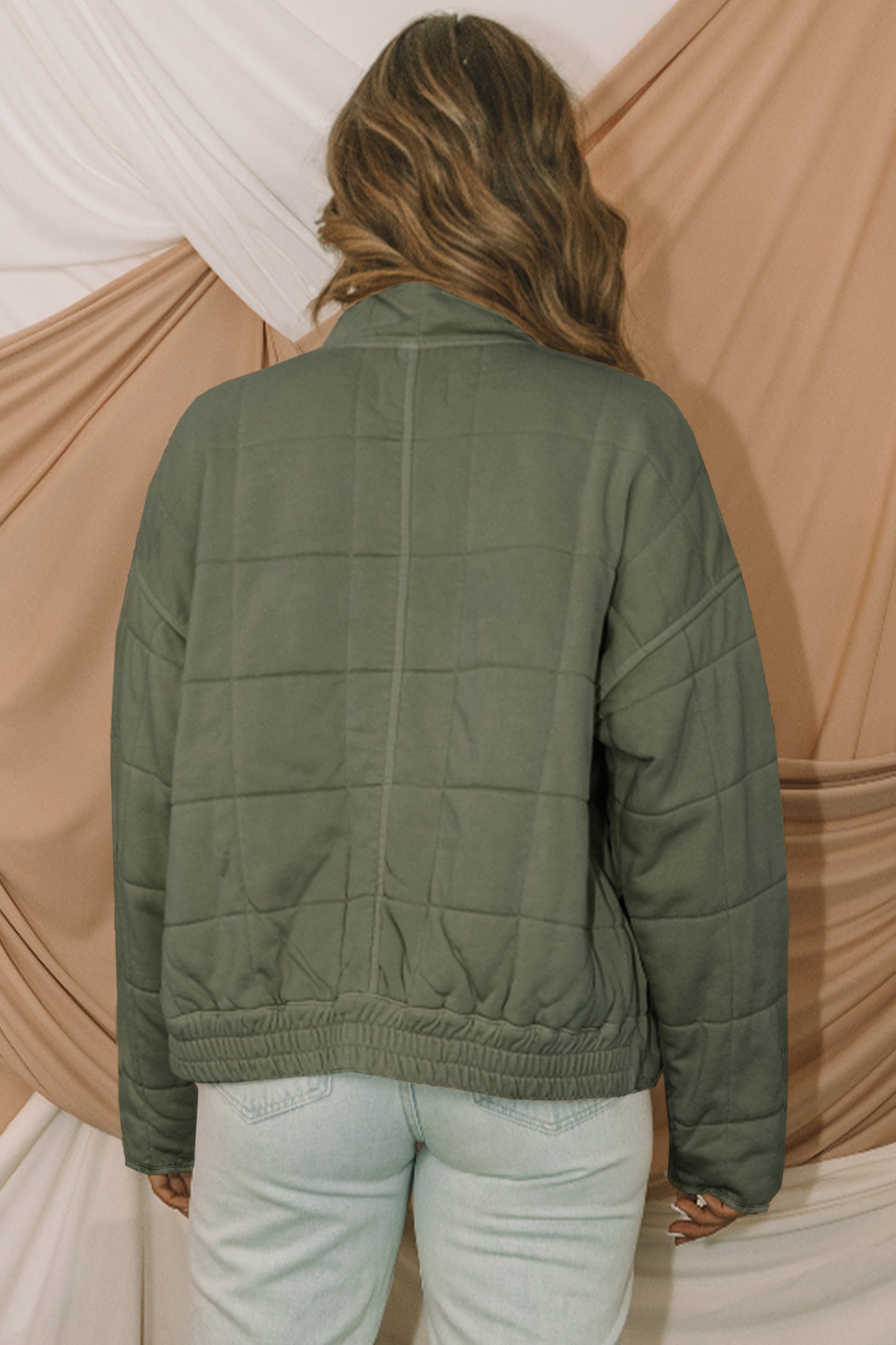 Green Zip-Up Pocket Quilted Jacket