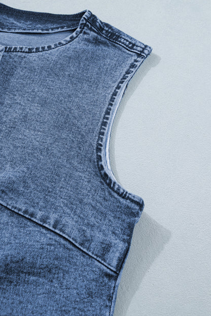 Ashleigh Blue Buttoned Front Slit Denim Vest