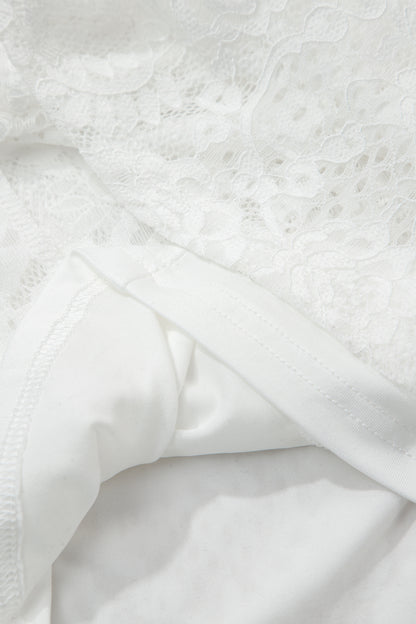 White Tie Spaghetti Straps Floral Lace Overlay Long Dress