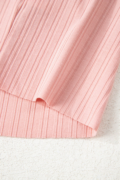 Gossamer Pink Ribbed Button V Neck Tank Top and Shorts Set