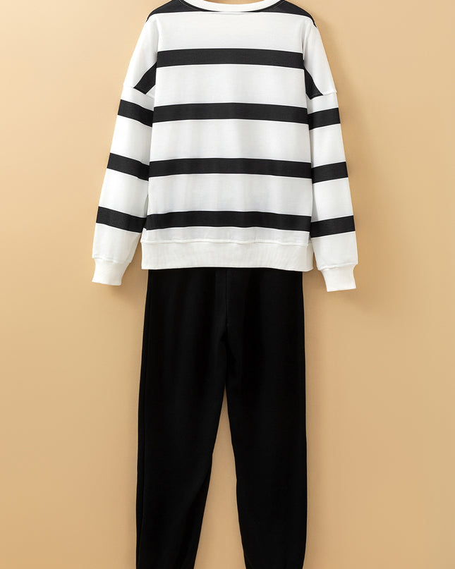 Brown Stripe Striped Drop Shoulder Pullover and Jogger Pants Set