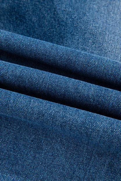 Peacock Blue Floral Patchwork Bib Denim Wide Leg Overalls