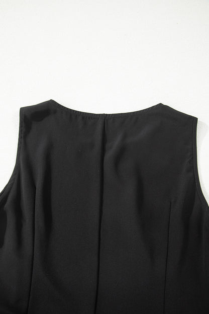 Black Solid Color Sleeveless Sheer Floral Lace Patchwork Long Dress